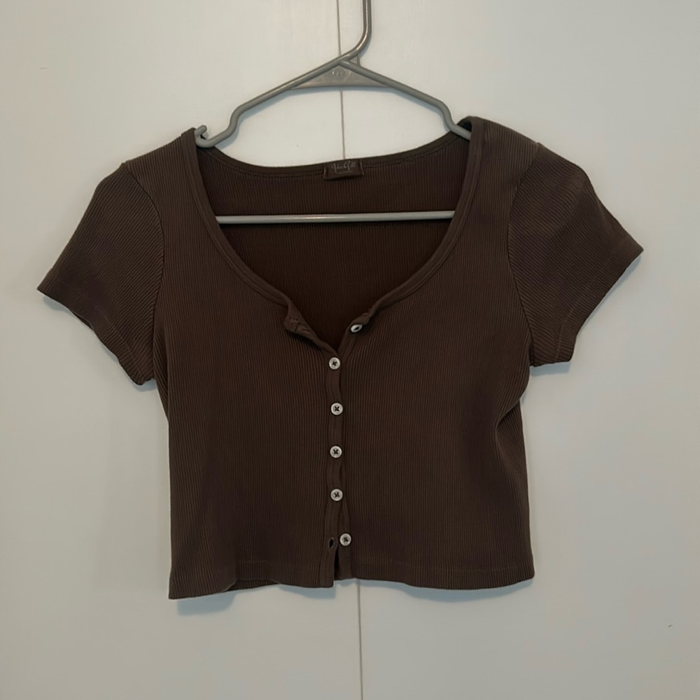 Cropped brown button up